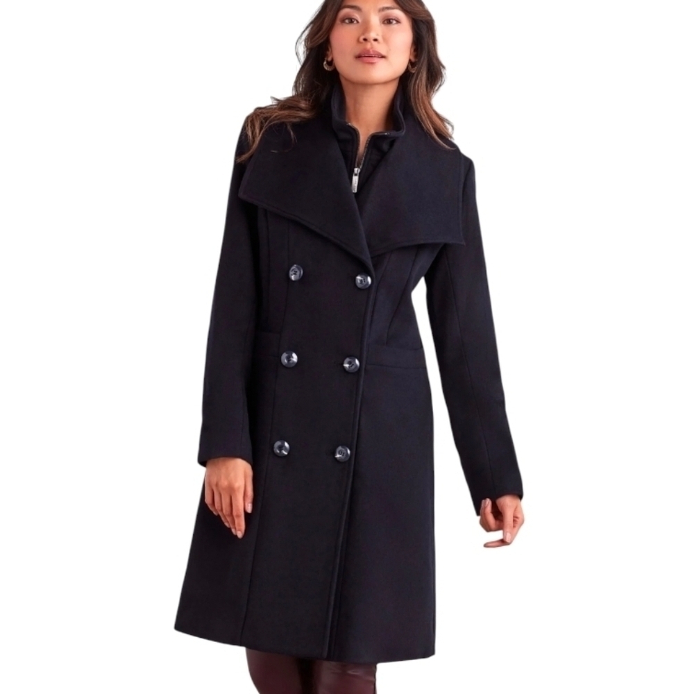 NWT Ellen Tracy Navy Double-Breasted Pea Coat